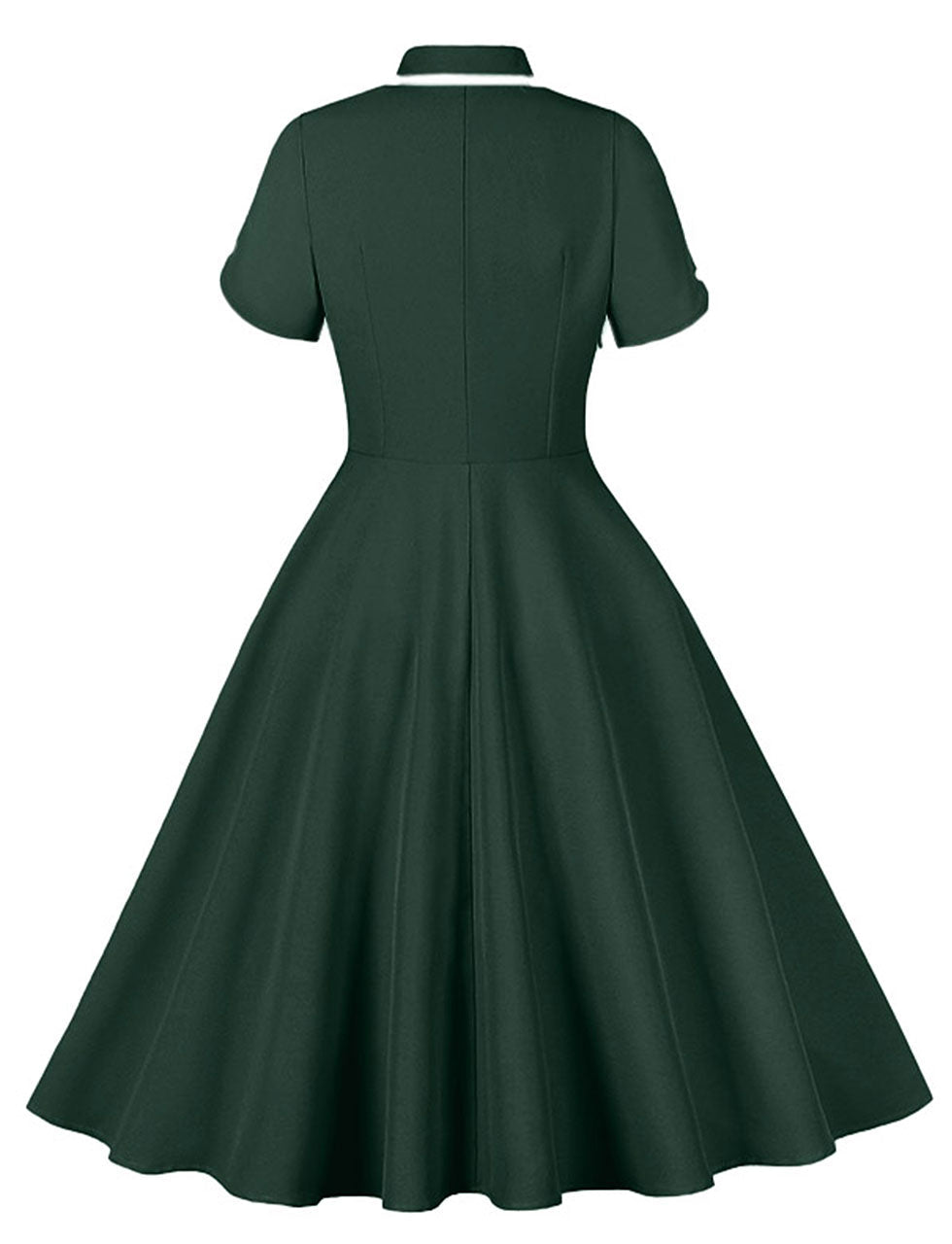 Dark Green Turn Down Collar Short Sleeve 1950S Vintage Dress