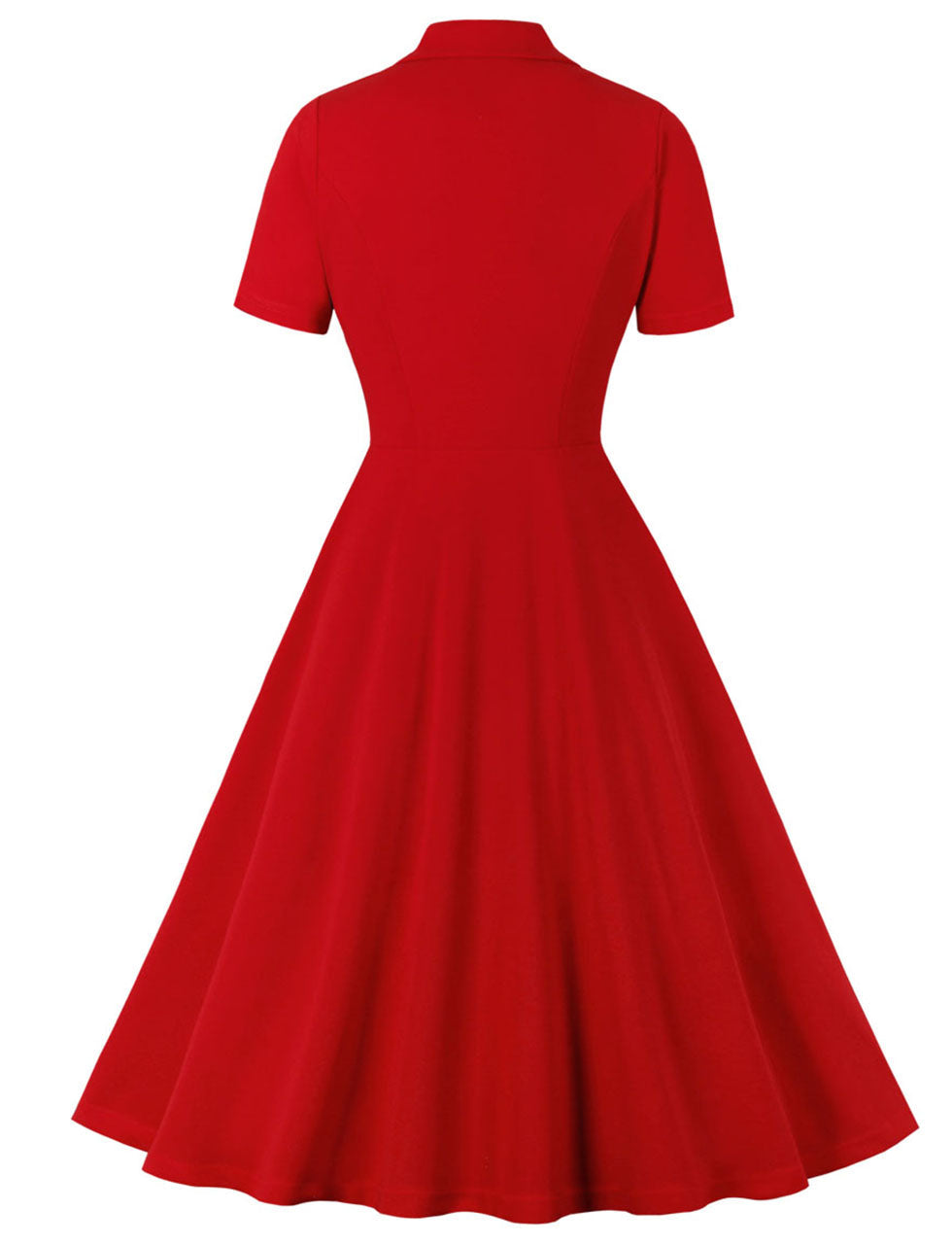 Red V Neck 1950S Vintage Swing Dress