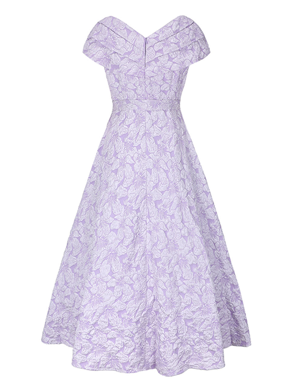 Lavender 3D Rose Vintage Pleated V-Neck Swing Dress