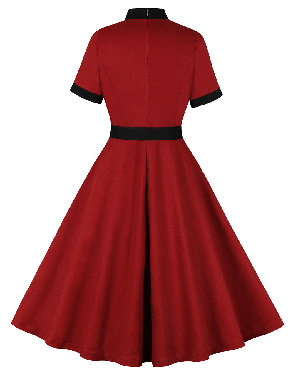 Wine Red Bow Collar 1950s Vintage Swing Dress