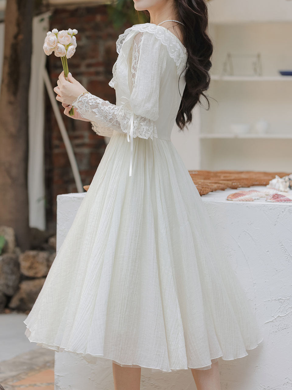Sweet Victorian Lace Square Collar Corset Short Sleeve Wedding Mini Dress