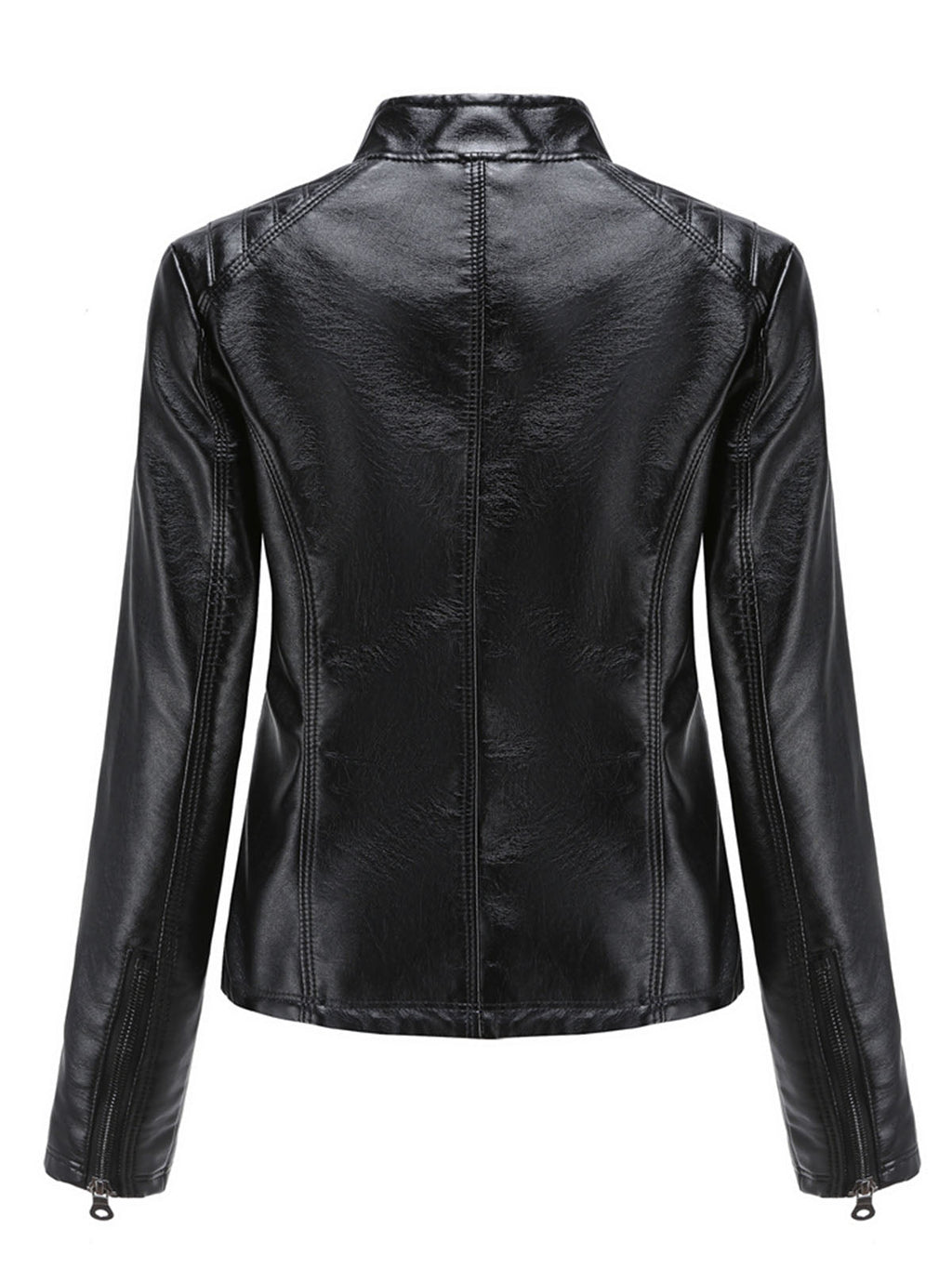 Pink Long Sleeve PU Leather Motorcycle Jacket For Women