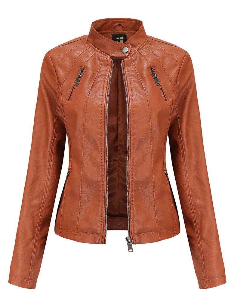 3 Color Long Sleeve PU Leather Motorcycle Jacket