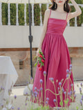 Fuchsia Spaghetti Strap Swing Vintage 1950S Dress