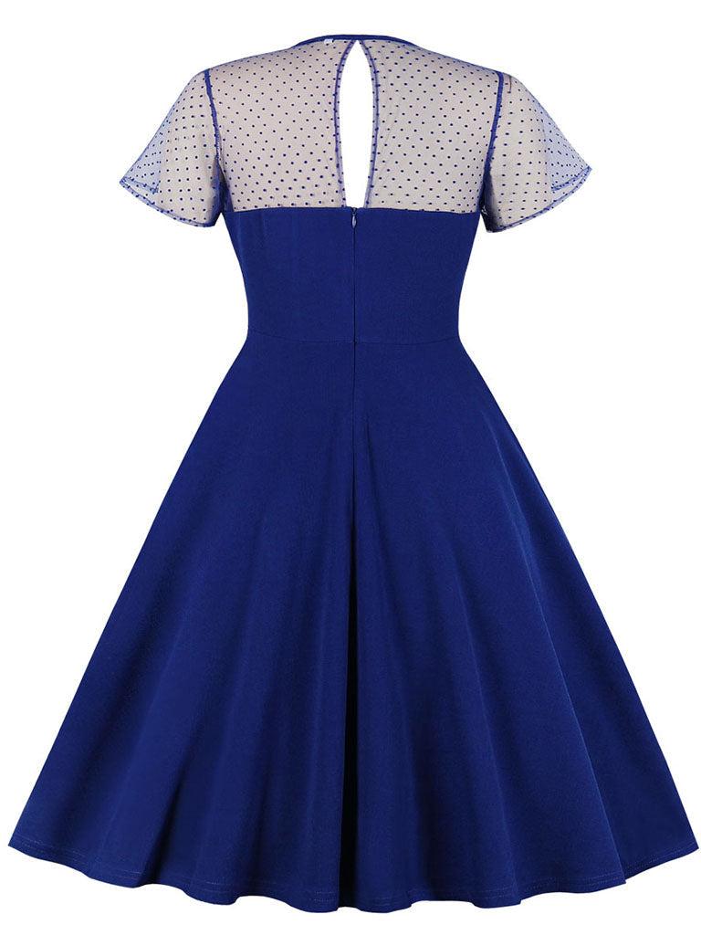 With Pocket Semi-Sheer A Line Black 50S Dress
