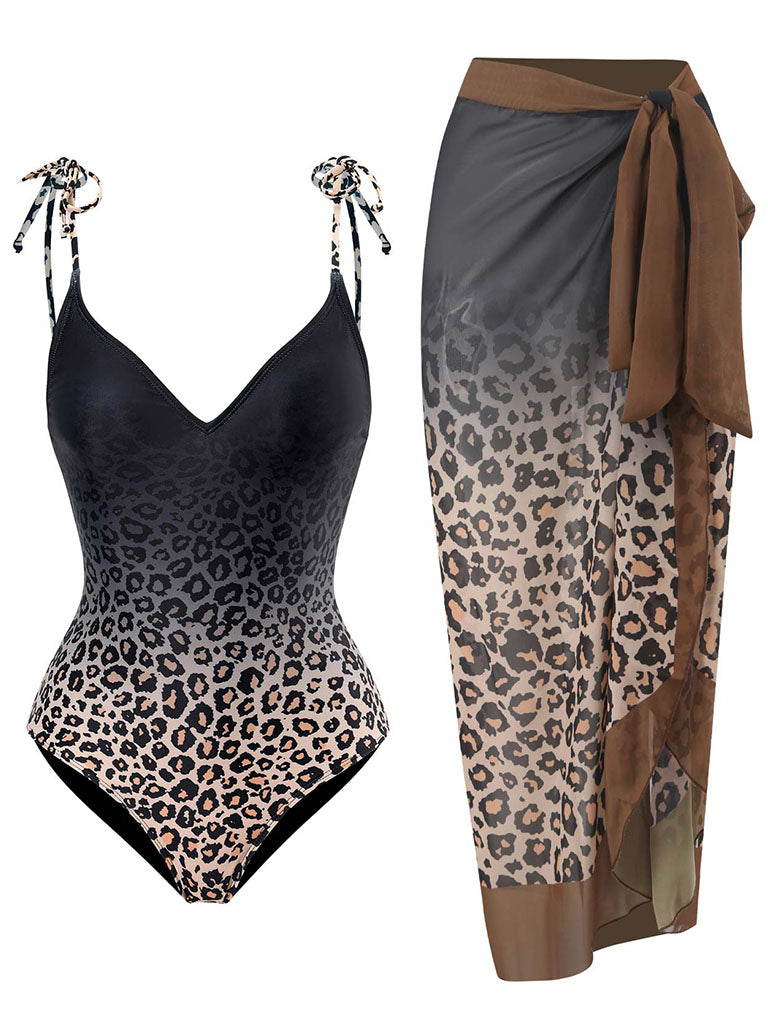 Gradient Leopard Print Strap One Piece
