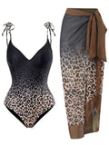 Gradient Leopard Print Strap One Piece