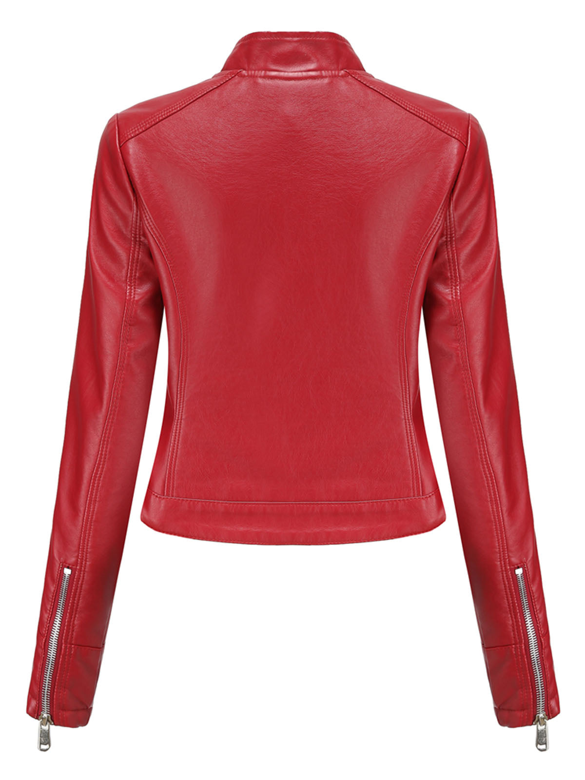 Crop Coat Long Sleeve PU Leather Motorcycle Jacket