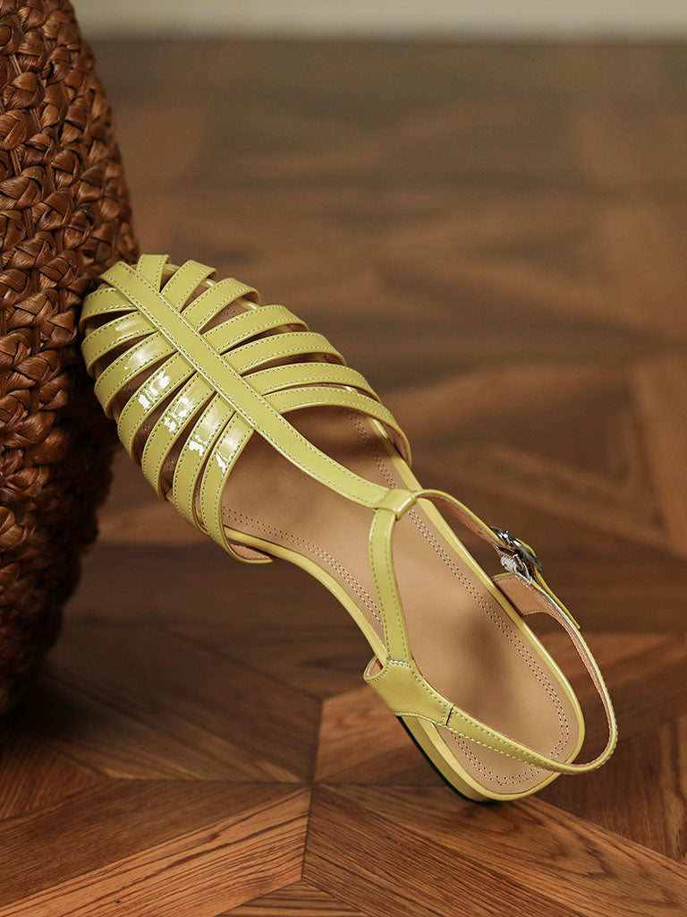 Flats Sandals Pointed Toe Hollow Belt Leather Vintage Shoes