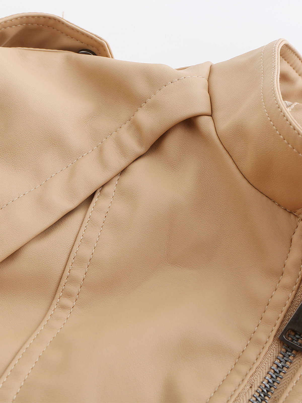 Brown Long Sleeve PU Leather Soft Jacket For Women