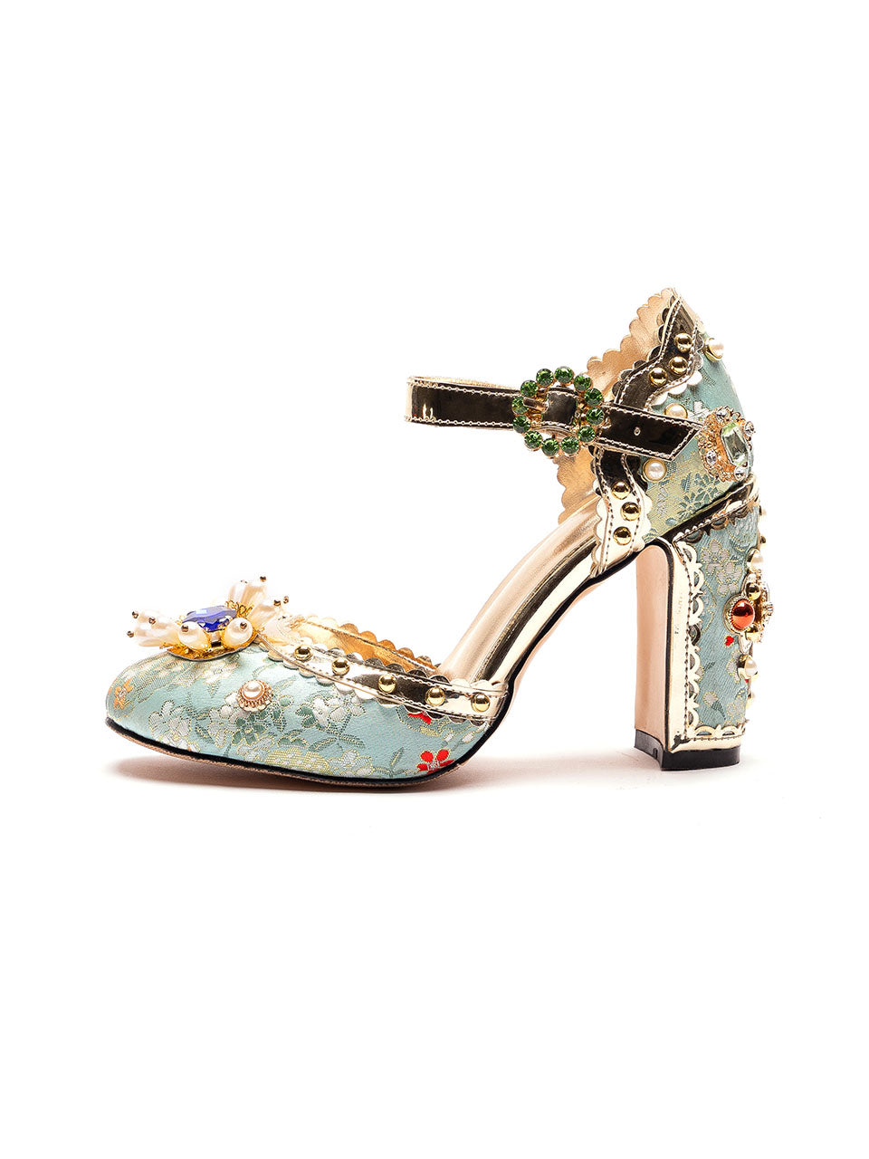 10CM Luxury Flower Chunky Heels Retro Shoes