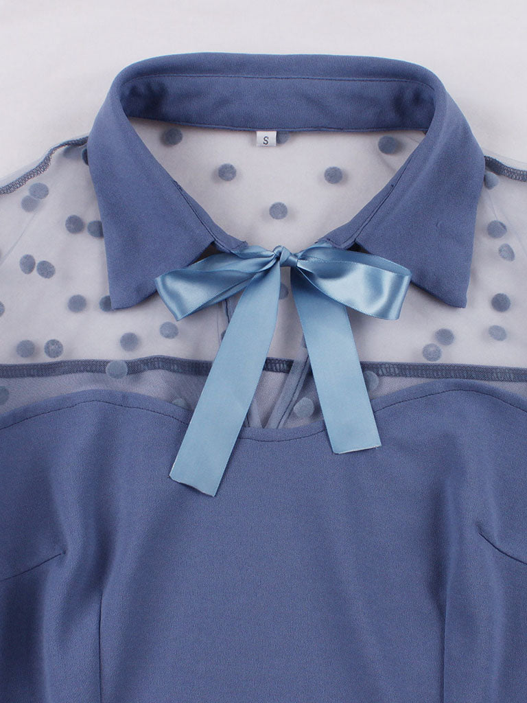 Blue Lace Polka Dots Semi Sheer 1950S Swing Dress