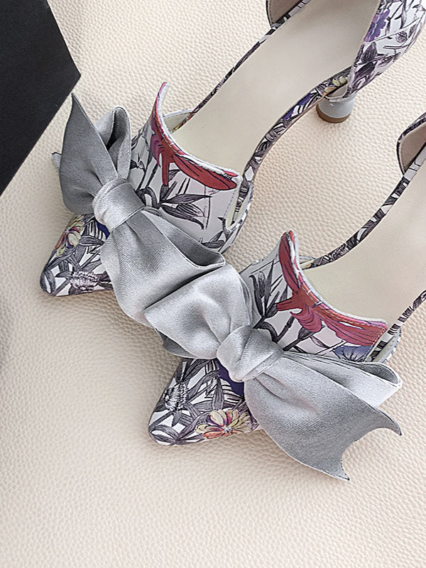 Big Bow Cylindrical Heel Pointed Toe Vintage Shoes