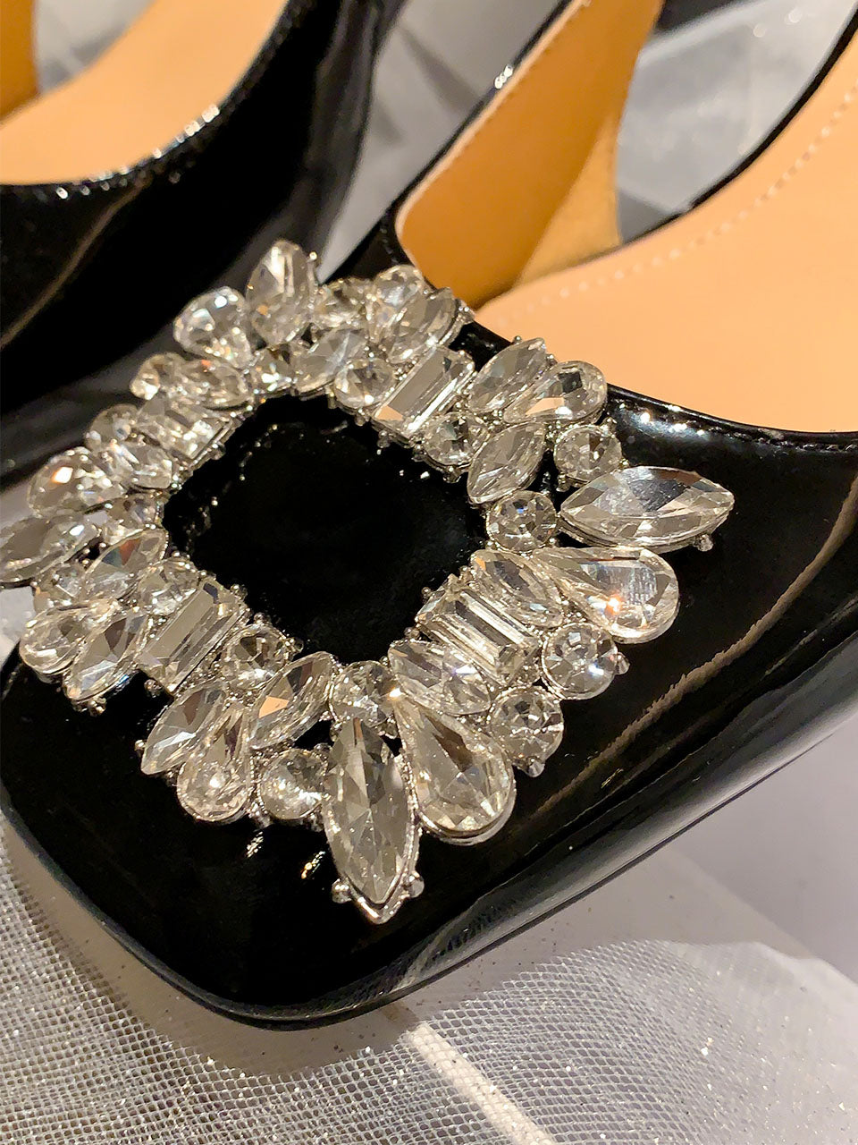 Round Toe Rhinestones Chunky Heel Sandals Leather Vintage Shoes