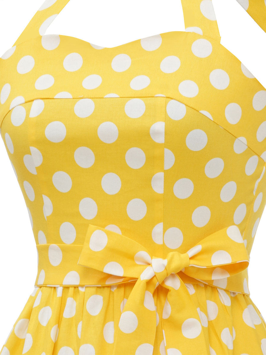 Blue And White Polka Dots Vintage Halter 1950S Dress