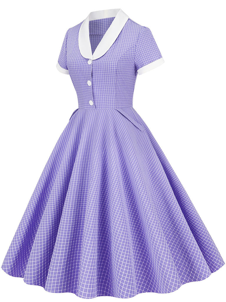 Plaid Tuxedo Collar 1950S Vintage Dress