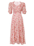 Pink Rose Floral Chiffon Vintage Style 1950S Dress