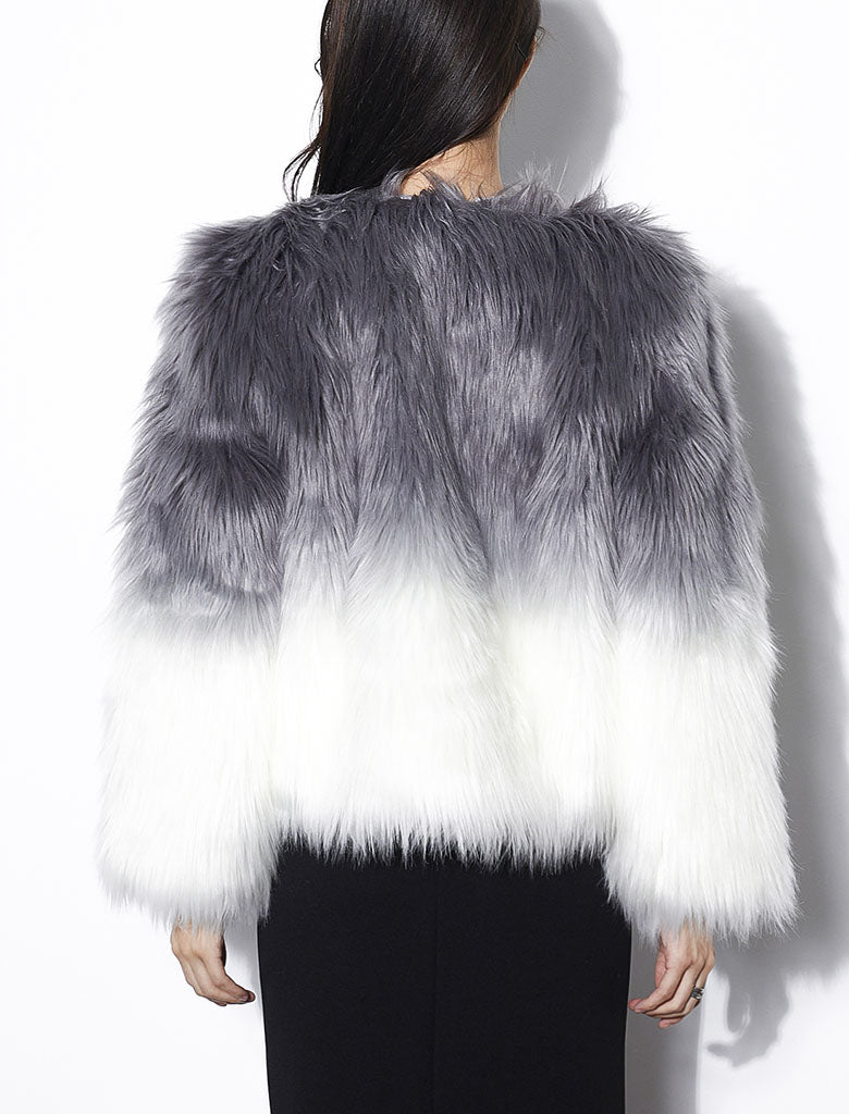 Gradient Color Faux Fur Long Sleeve Coat Winter Coat