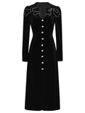 Black Bowknot V Neck Velvet Heart Button 1950S Vintage Dress