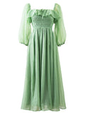 Green Mid Centuries Ruffles Vintage Maxi Dress