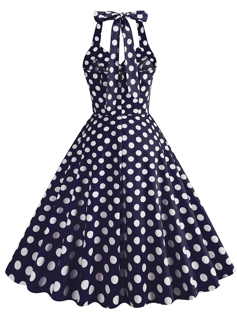 Green And White Polka Dots Pockets Vintage Halter 1950S Dress