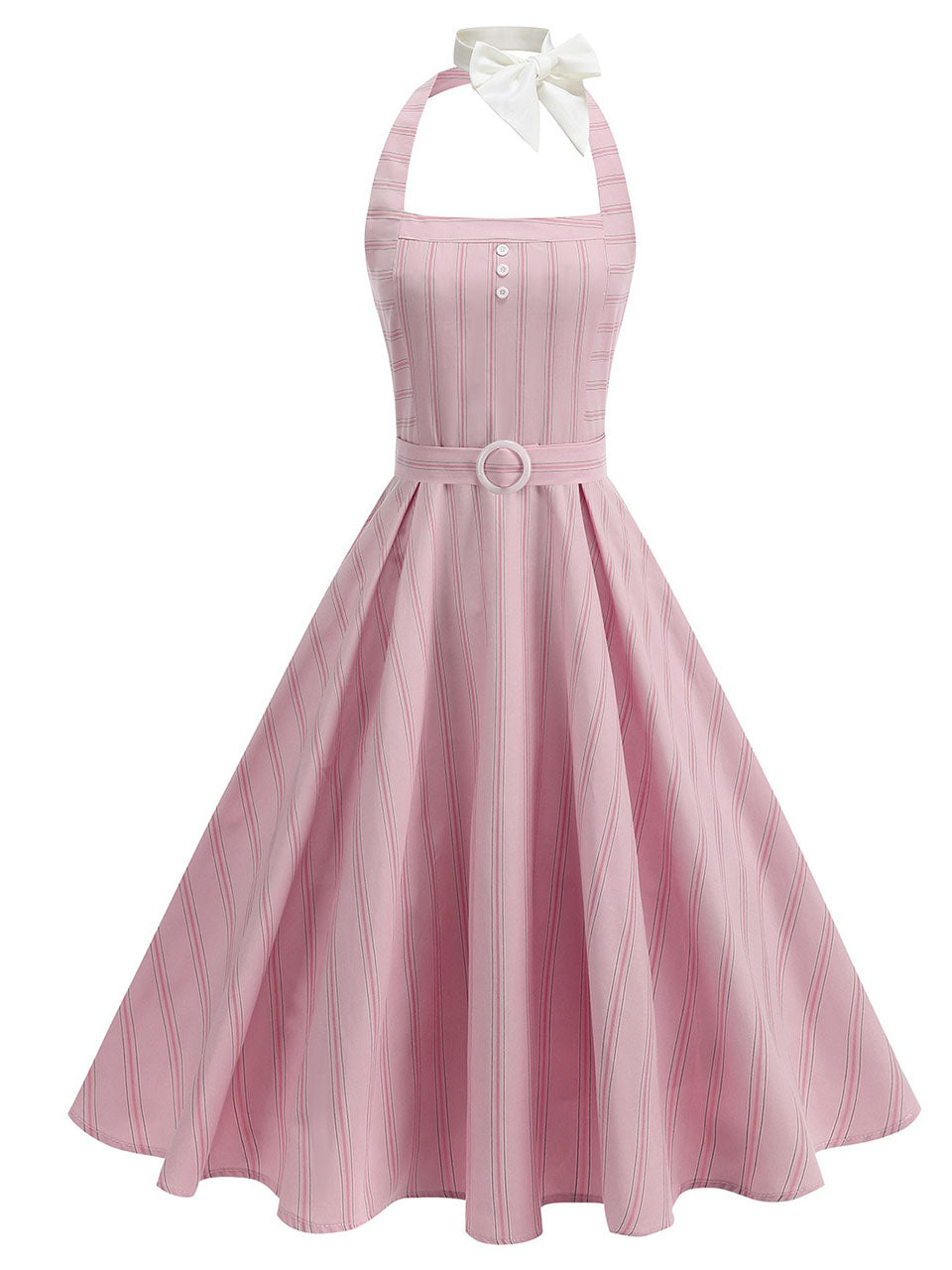 1950S Vertical Stripe Halter Vintage Dress