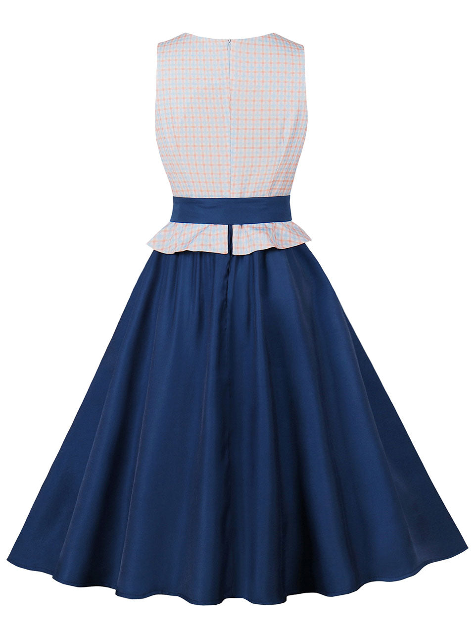 Blue Plaid V Neck 1950s Swing Dress