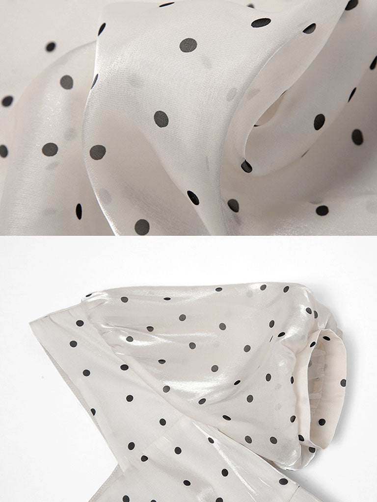 Apricot Polka Dots Puff Sleeve Vintage Style 1950S Dress