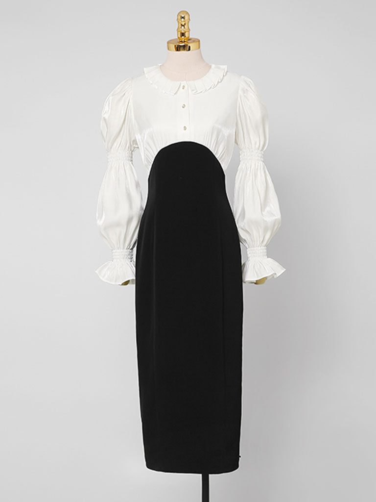 White Peter Pan Collar Long Sleeve Fake Two Piece Little Black Dress