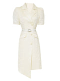 Apricot Lace Puff Short Sleeve Blazer Bud Dress