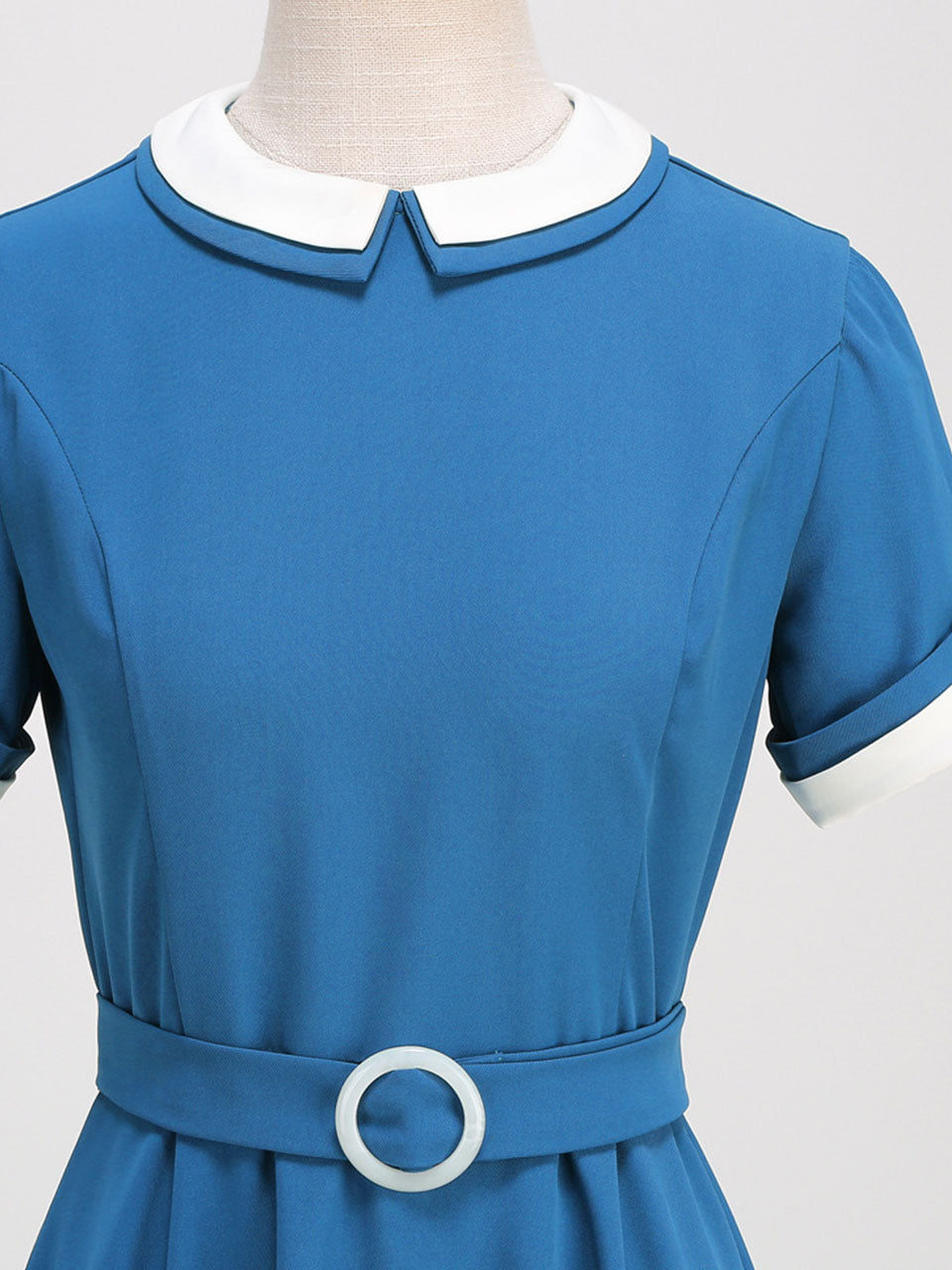 1950s Blue Peter Pan Collar Cap Sleeve Vintage Swing Dress