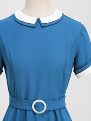 1950s Blue Peter Pan Collar Cap Sleeve Vintage Swing Dress