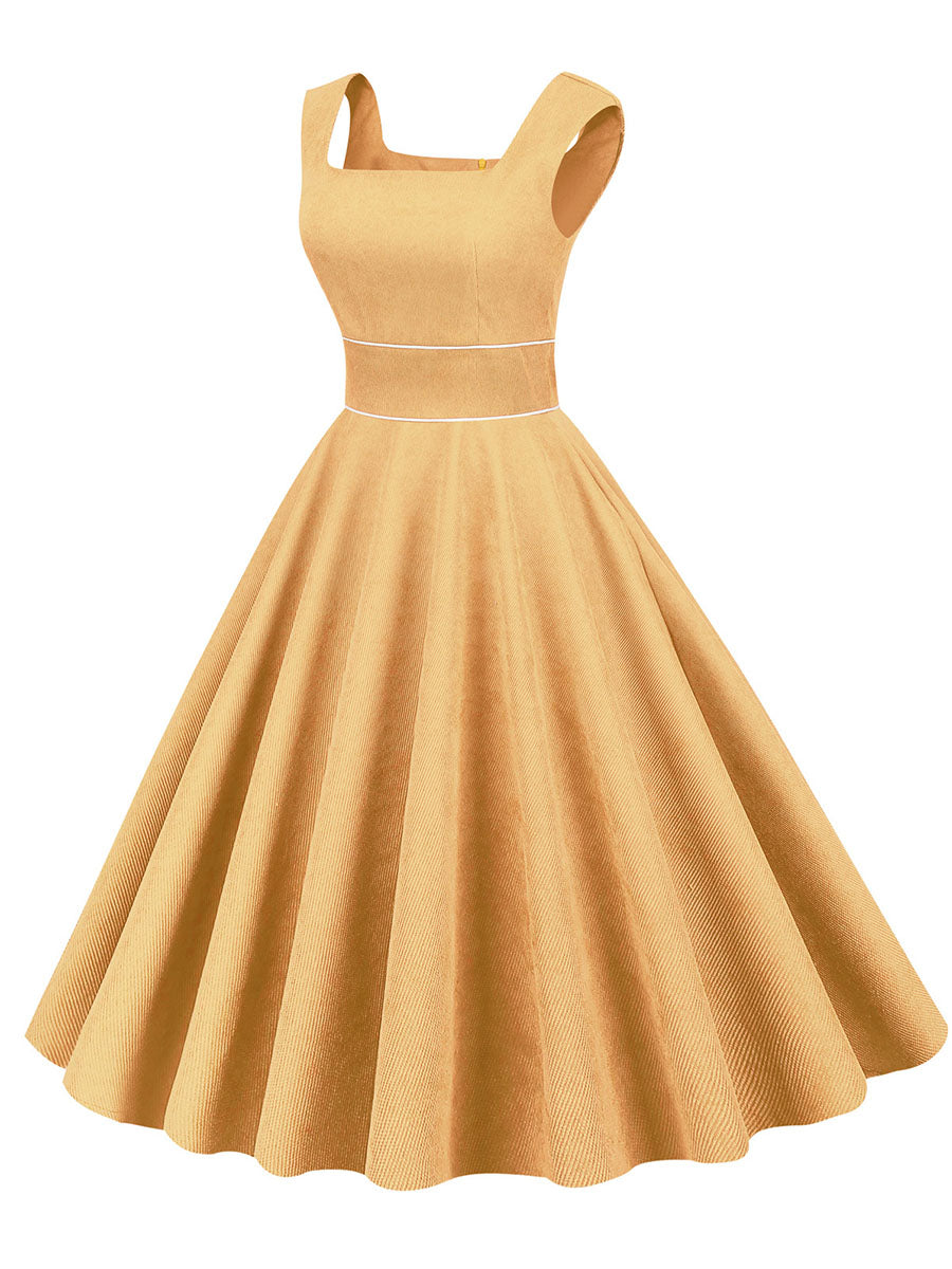 Light Yellow Corduroy Sleeveless 1950S Vinatge Dress