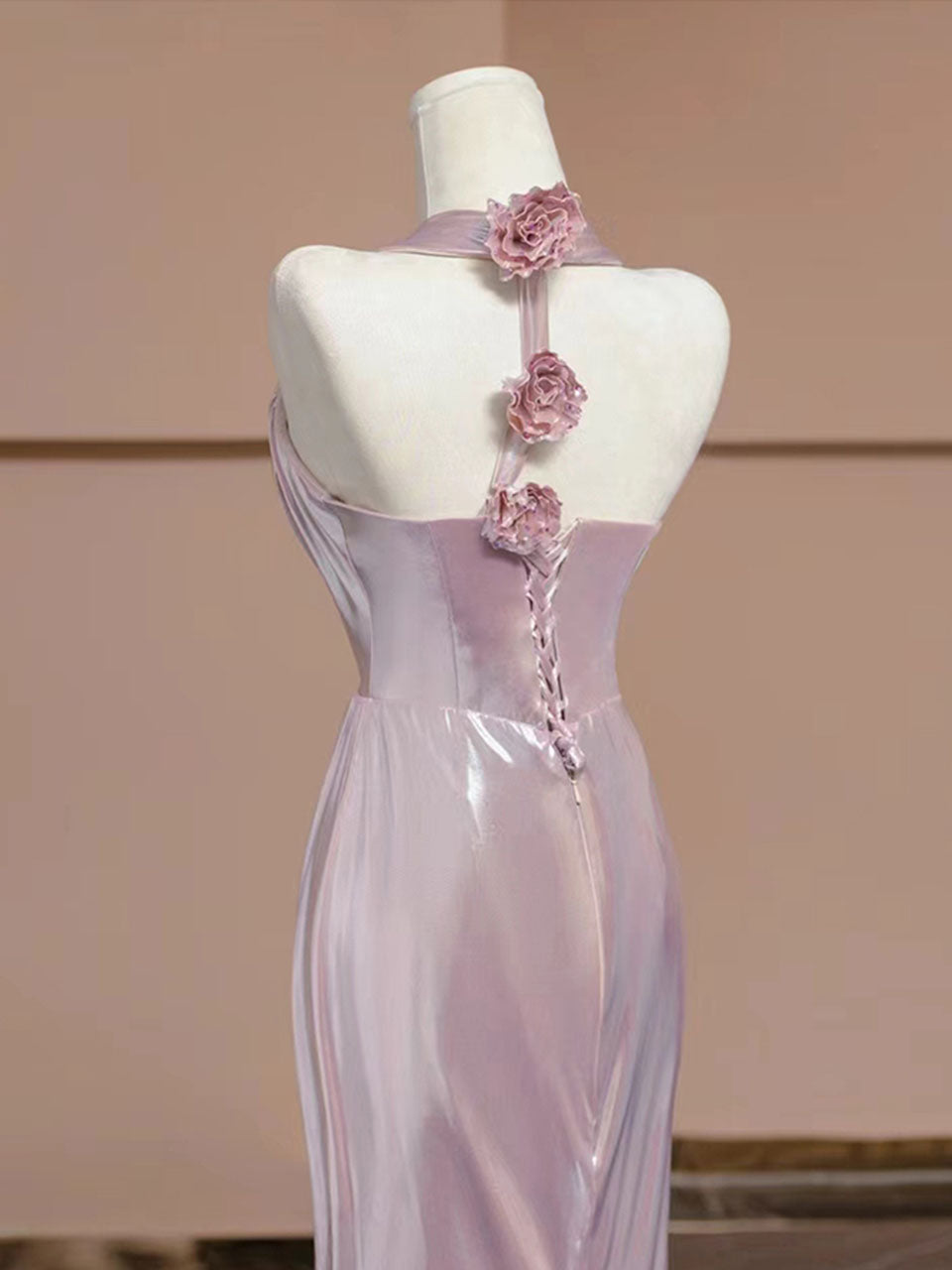 Pink Pleated V Neck Retro Fishtail Dress