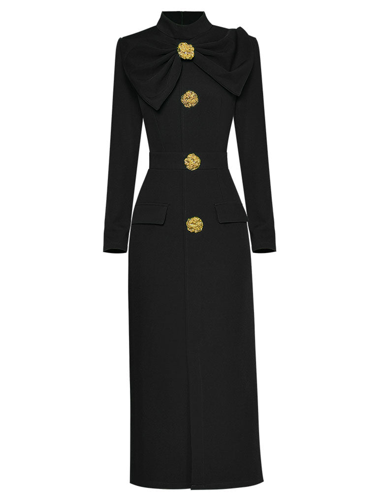 Green Bow Collar Long Sleeve 1940S Bodycon Vintage Dress