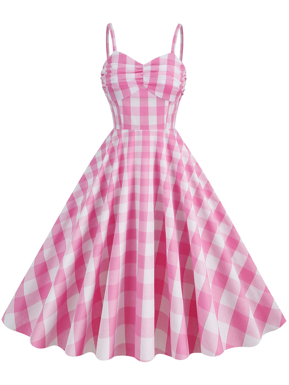 Pink And White Plaid Strap Classis Style Barbie Same Style 1950S Vintage Dress Set