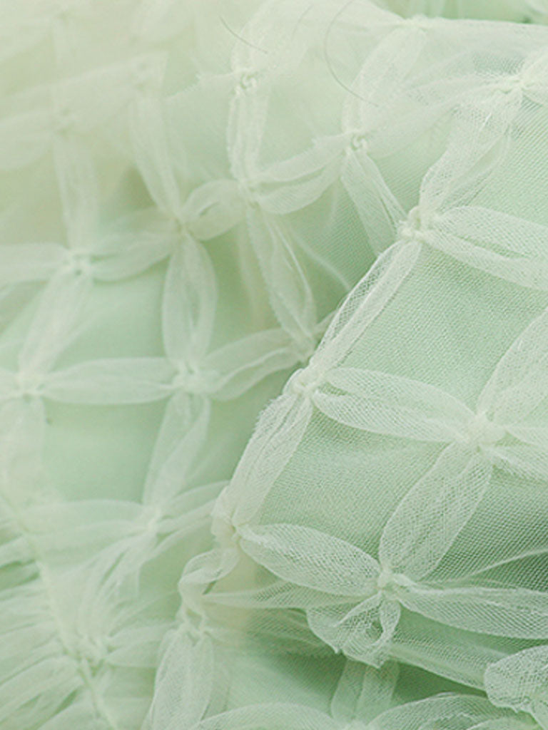 Green Vintage Style Square Neck Puff Sleeve Tulle Party Dress