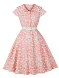 Pink Peter Pan Collar Polka Dots 1950s Vintage Swing Dress