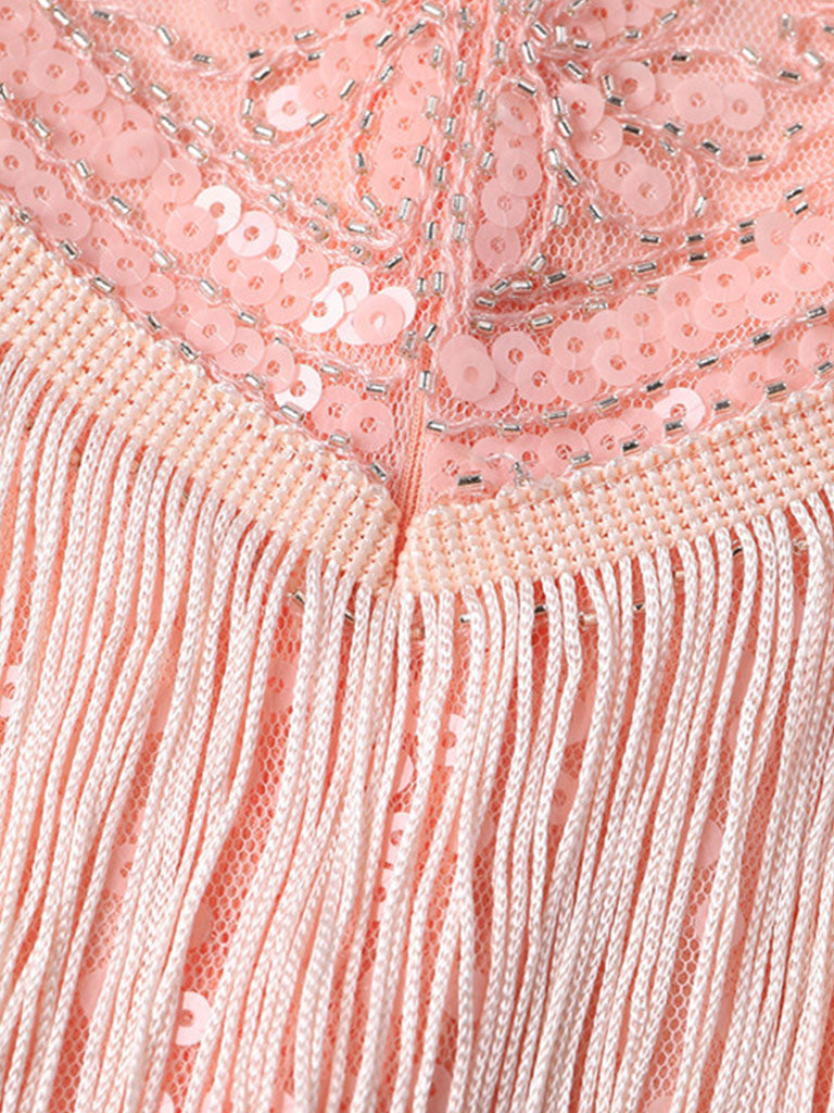 Pink Gatsby Glitter Fringe 1920s Flapper Dress