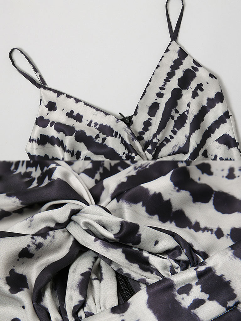 Black And White Animal Print Spaghetti Straps Jumpsuit