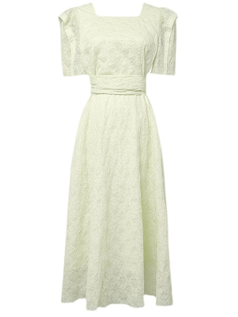Avocado Green Crossback Puff Sleeve 1950S Vintage Dress