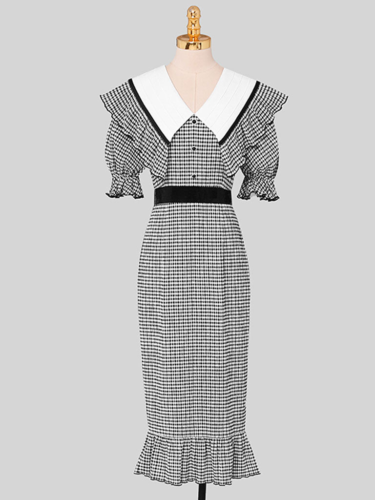 Black And White Plaid Mermaid Dress
