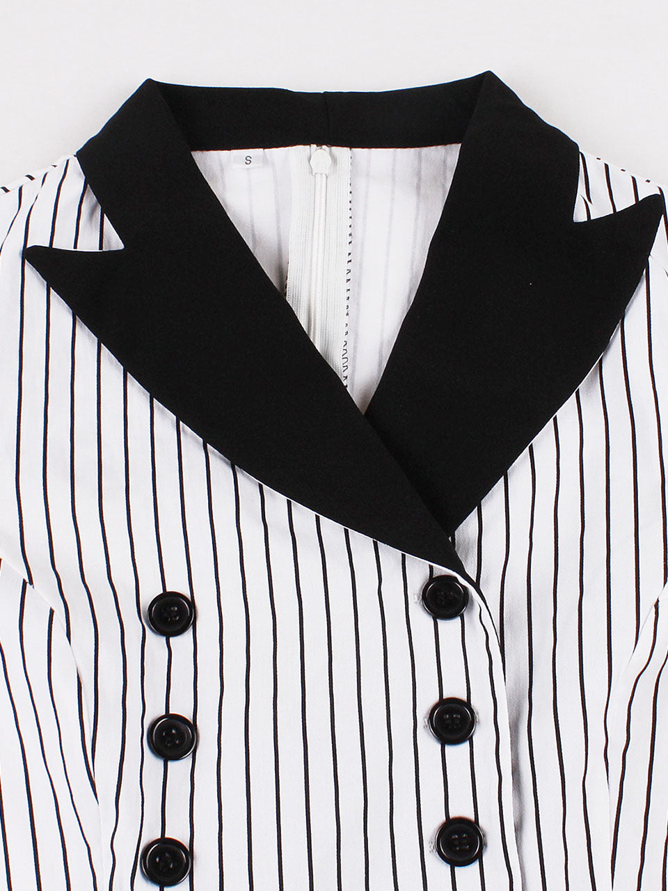 1950S Black Stripe Turndown Collar Short Sleeve Vintage Dress