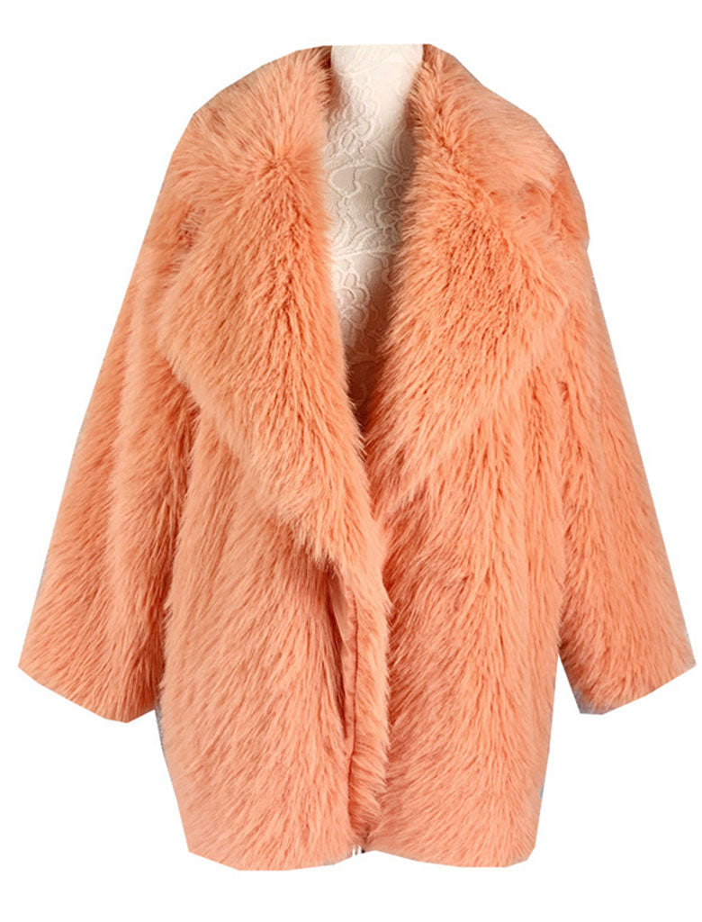 Orange Faux Fur Long Sleeve Lambswool Coat Winter Coat