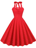 Red And White Polka Dots Vintage Halter 1950S Dress