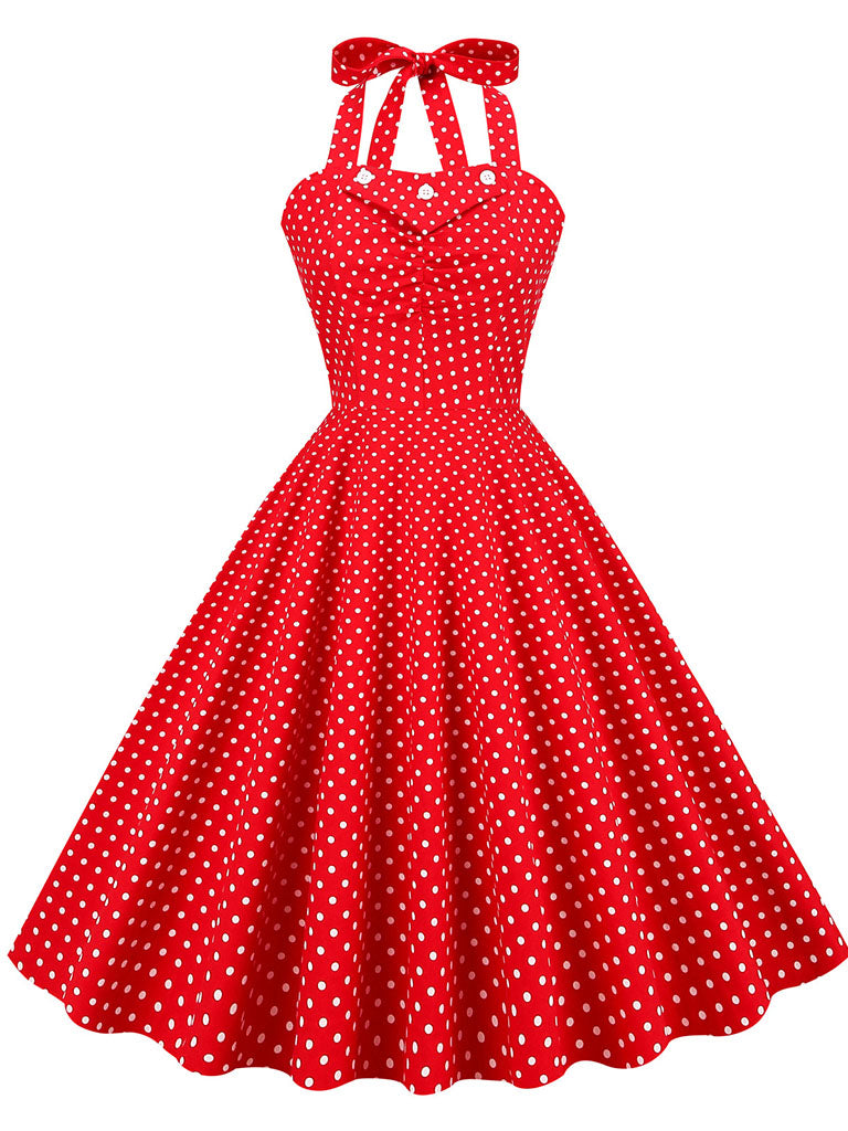 Red And White Polka Dots Vintage Halter 1950S Dress