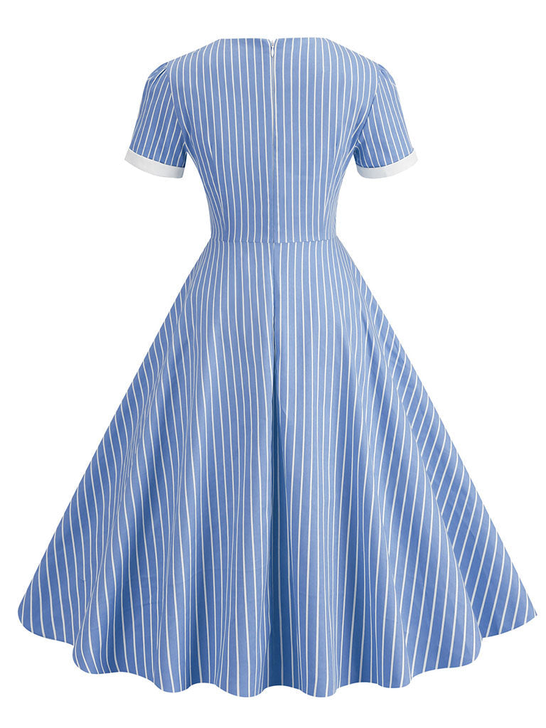 Square Collar Stripe 1950S Vintage Dress