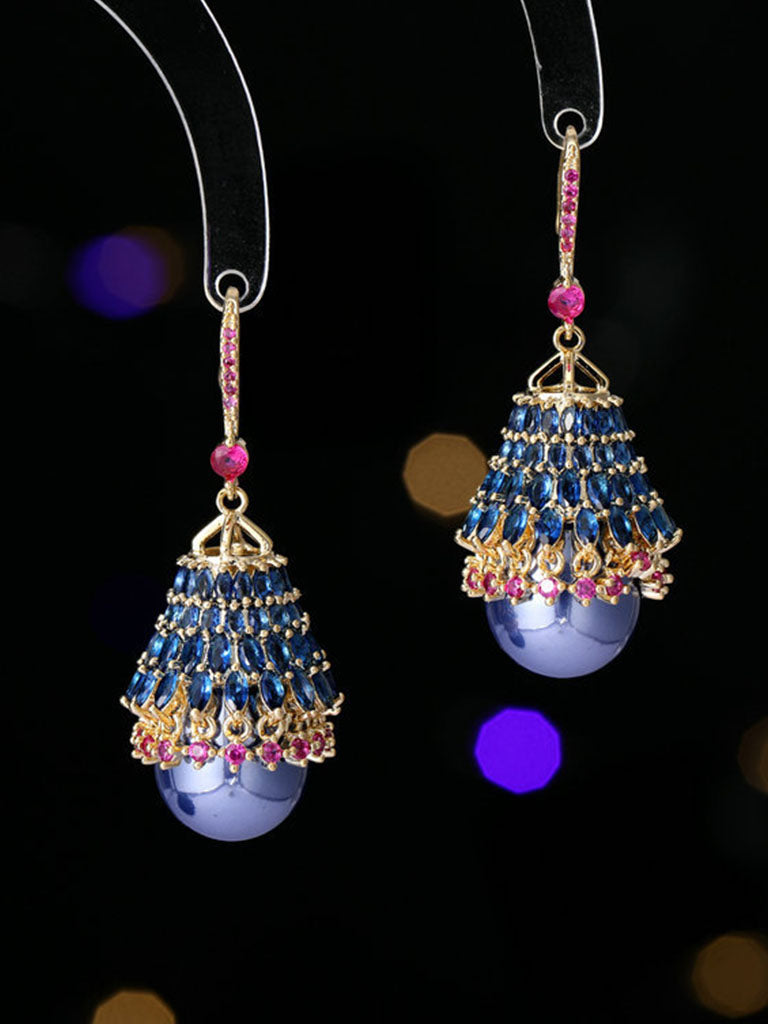 Palace Luxury ear hook Zzircon Pearl Handicraft Earrings