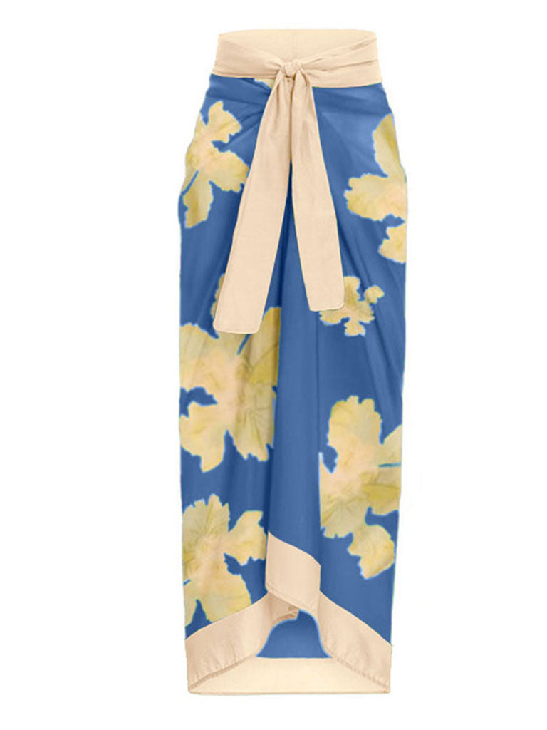 Blue Floral Print Ruffles Strap One Piece