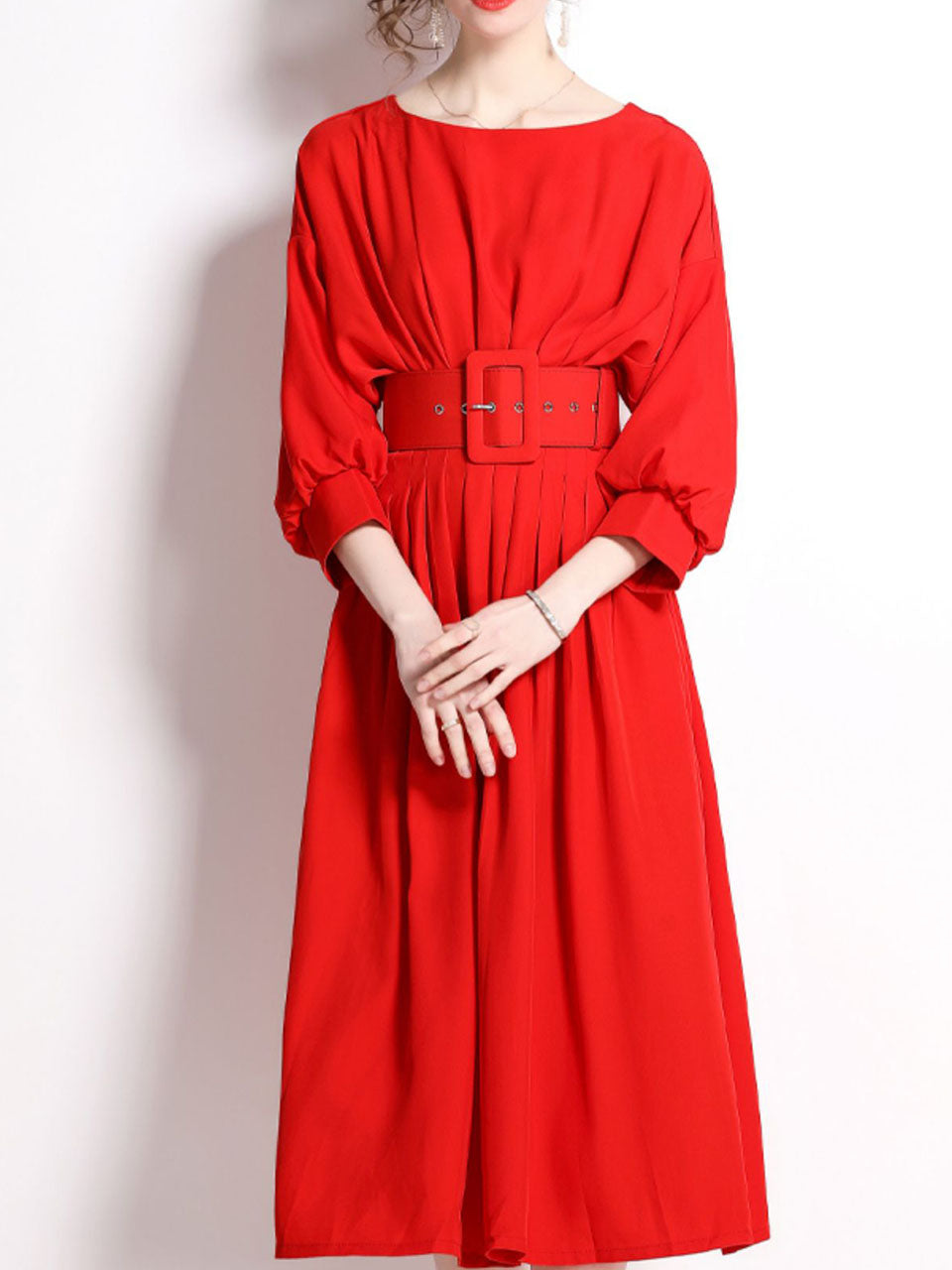 Green Dolman Sleeve High Waist Swing Party Dress